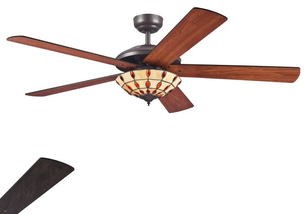 Westinghouse Comet T – wentylator z lampą w stylu Tiffany, ciemne drewno, salon / jadalnia, drewno, nowoczesny