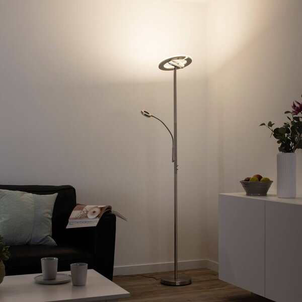 LOLA Smart Lampa LED oświetlająca sufit LOLAsmart Rocco z ramieniem do czytania Rocco, możliwość ściemniania, aluminiowy / szary / cynkowy, salon / jadalnia, metal, nowoczesny