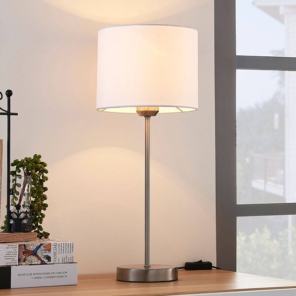 Lampa stołowa Annatina Lindby, aluminiowy / szary / cynkowy, sypialnia, tkanina / materiał / jedwab, nowoczesny