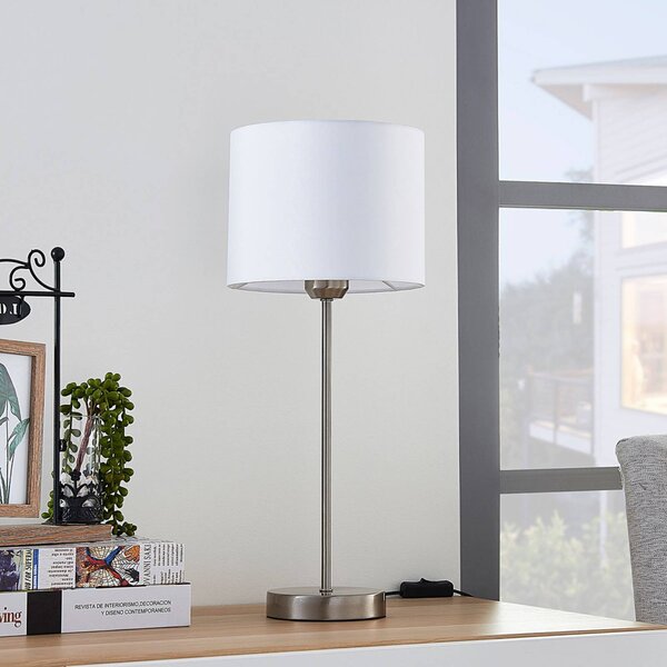 Lampa stołowa Annatina Lindby, aluminiowy / szary / cynkowy, sypialnia, tkanina / materiał / jedwab, nowoczesny