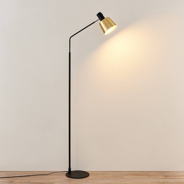 Lampa podłogowa Lindby Vlada, 144 cm, mosiądz, czarny, metal