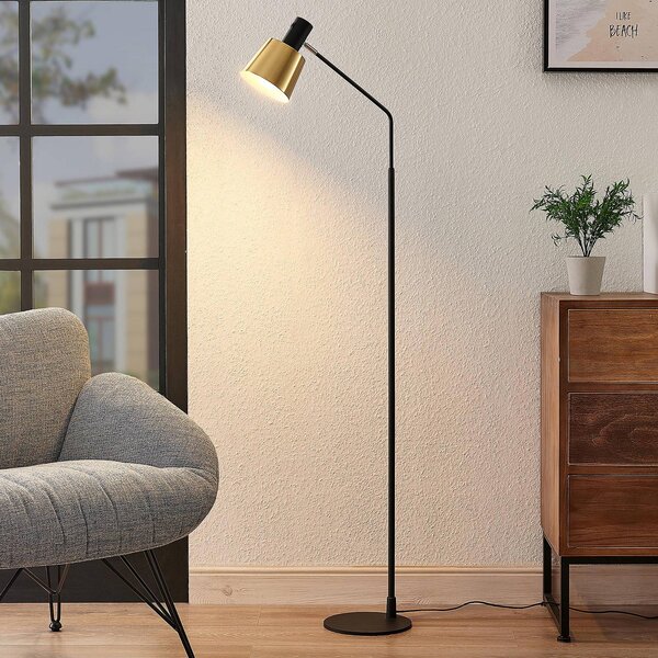 Lampa podłogowa Lindby Vlada, 144 cm, mosiądz, czarny, metal