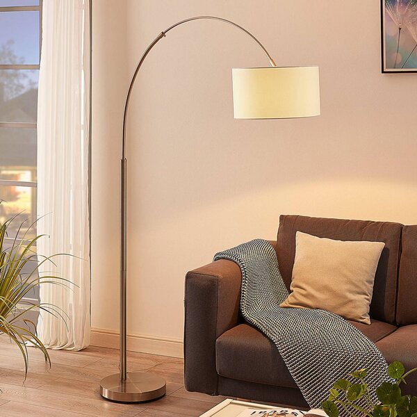 Lampa łukowa - lampa stojąca Railyn Lindby, biały / opal, salon / jadalnia, tkanina / materiał / jedwab, nowoczesny