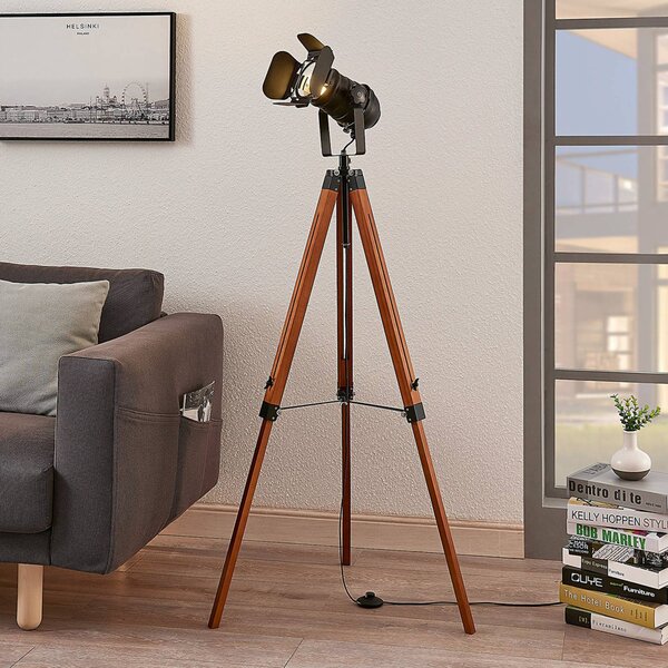 Lampa stojąca Hilma Lindby, brązowy / rdzawy, salon / jadalnia, drewno, industrialny