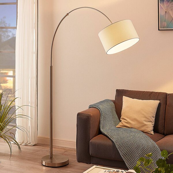 Lampa łukowa - lampa stojąca Railyn Lindby, biały / opal, salon / jadalnia, tkanina / materiał / jedwab, nowoczesny