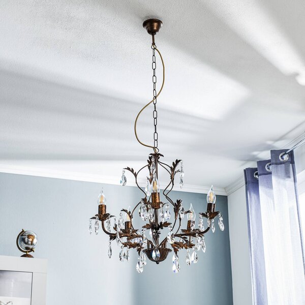 Żyrandol kryształowy Teresa ONLI, możliwość ściemniania, brązowy / mosiężny, salon / jadalnia, metal, antyczny