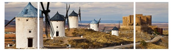 Obraz - Wiatraki Consuegra, Hiszpania (170x50 cm)