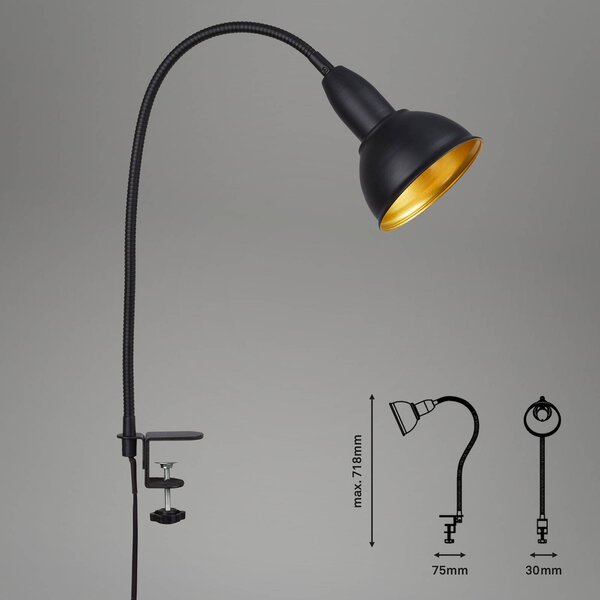 Briloner Lampka z klipsem Hygge Comfort light Retro, czarny, salon / jadalnia, metal, vintage