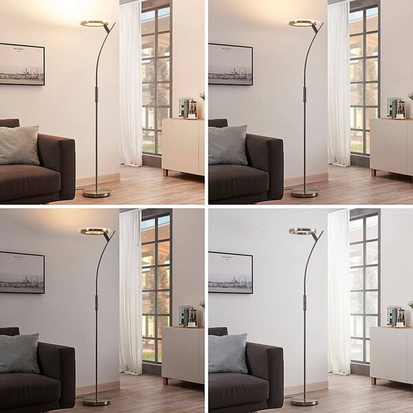 Lampa stojąca LED Darion Lindby, możliwość ściemniania, aluminiowy / szary / cynkowy, salon / jadalnia, metal, nowoczesny