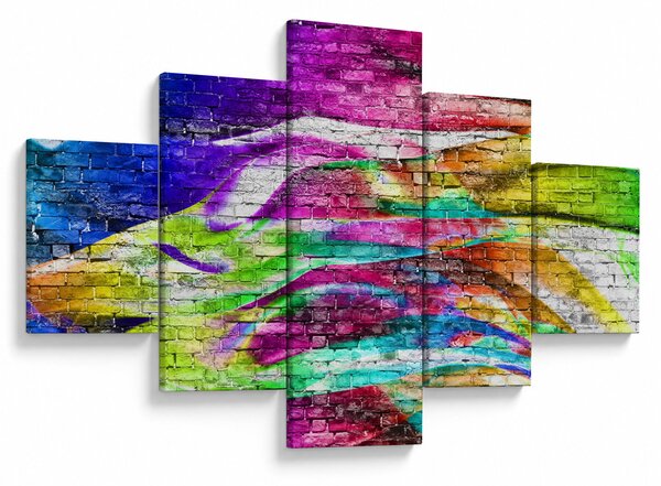 Obraz - Mur z cegły z kolorowymi płomieniami (125x70 cm)