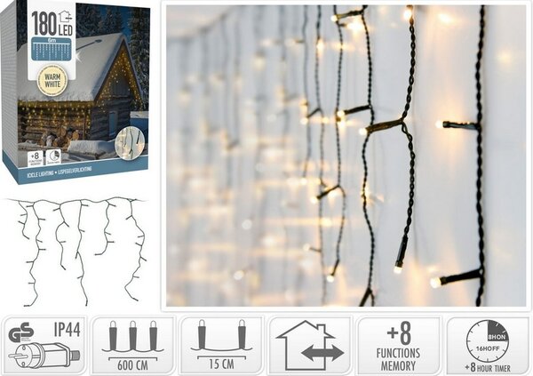 Świąteczny łańcuch świetlny Icicle ciepła biała, 180 LED