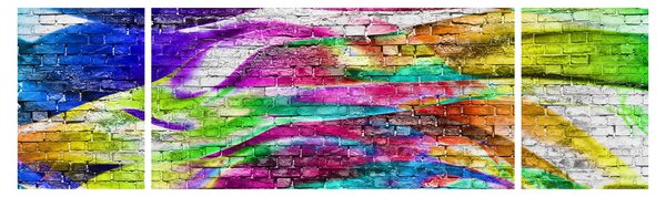 Obraz - Mur z cegły z kolorowymi płomieniami (170x50 cm)