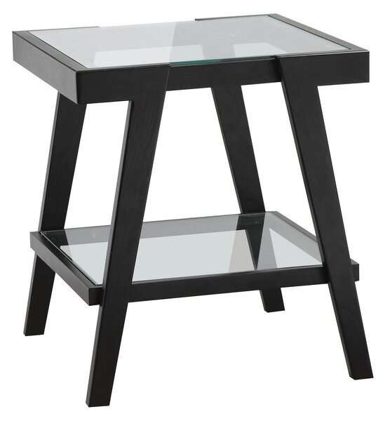 Unikalny czarny stolik ze szklanym blatem i półką, jesionowy