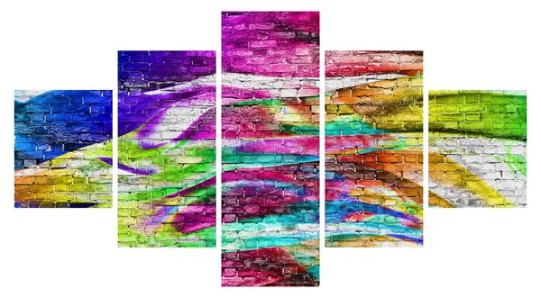 Obraz - Mur z cegły z kolorowymi płomieniami (125x70 cm)