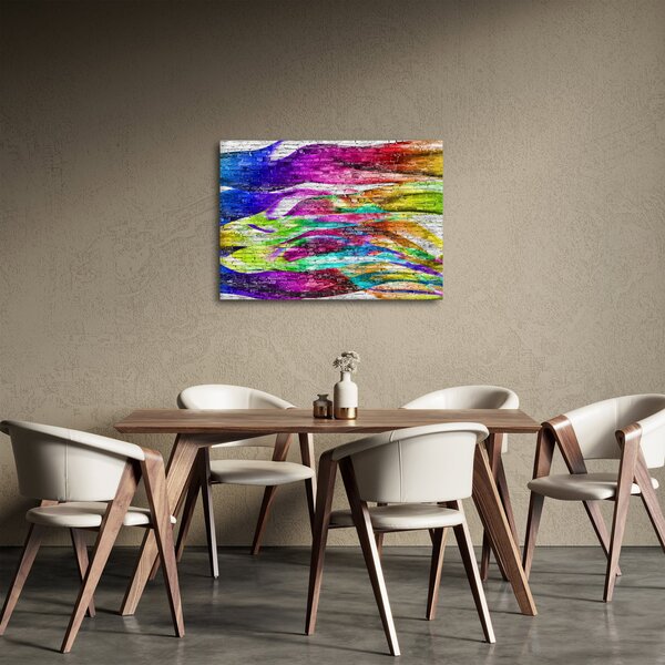 Obraz - Mur z cegły z kolorowymi płomieniami (70x50 cm)