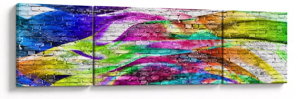 Obraz - Mur z cegły z kolorowymi płomieniami (170x50 cm)