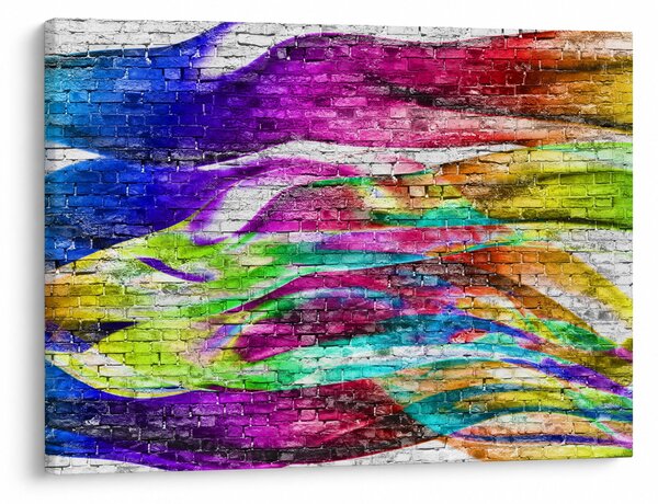 Obraz - Mur z cegły z kolorowymi płomieniami (70x50 cm)