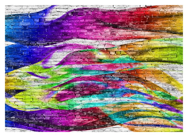 Obraz - Mur z cegły z kolorowymi płomieniami (70x50 cm)