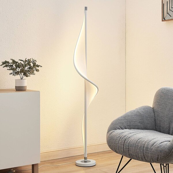 Lampa stojąca Edano Lucande, możliwość ściemniania, biały / opal, salon / jadalnia, tkanina / materiał / jedwab, nowoczesny