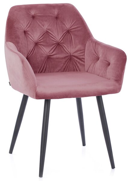 Różowe aksamitne krzesło do jadalni ARGENTO