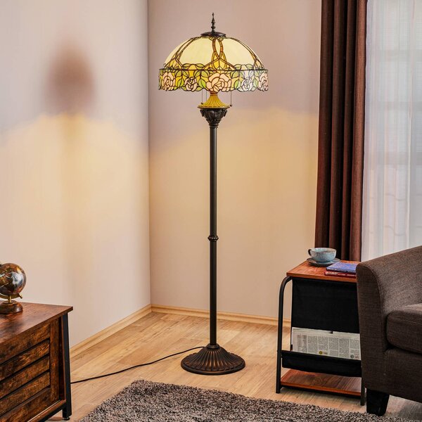 Clayre&Eef Lampa stojąca tiffany EMILY, multikolor, salon / jadalnia, szkło, tiffany