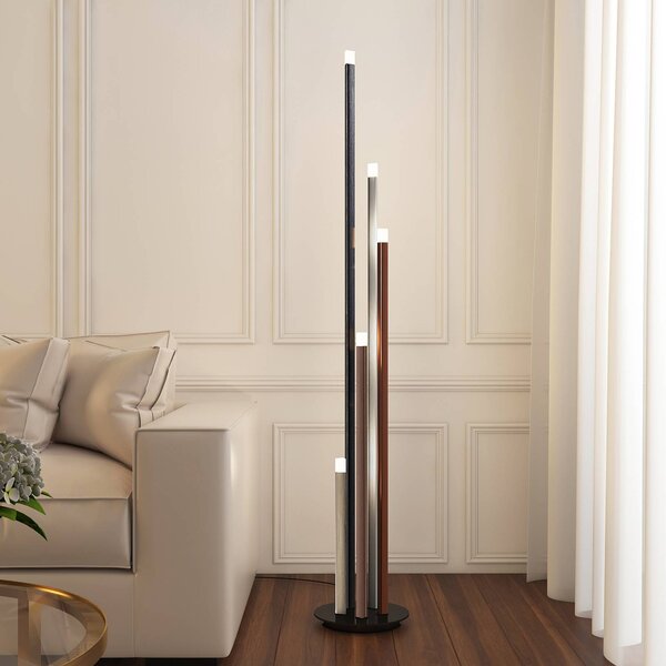 Lampa stojąca LED Stoika Lucande, możliwość ściemniania, czarny, salon / jadalnia, metal, nowoczesny