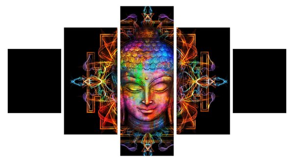 Obraz - Popiersie Buddy w neonowych kolorach (125x70 cm)