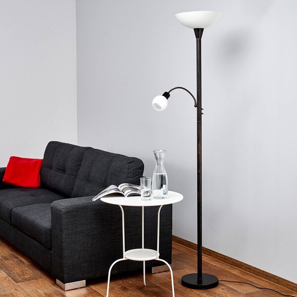 Lampa podłogowa Lindby Elaina, lampka do czytania, kolor rdzawy, 180 cm, E27 Elaina, brązowy / rdzawy, salon / jadalnia, metal, nowoczesny