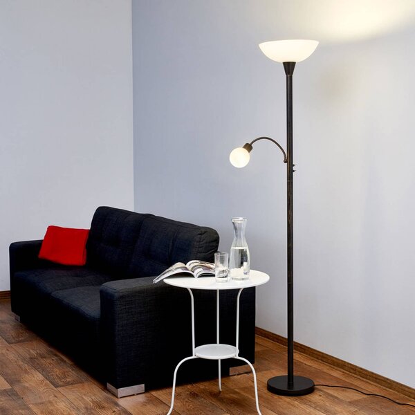 Lampa podłogowa Lindby Elaina, lampka do czytania, kolor rdzawy, 180 cm, E27 Elaina, brązowy / rdzawy, salon / jadalnia, metal, nowoczesny