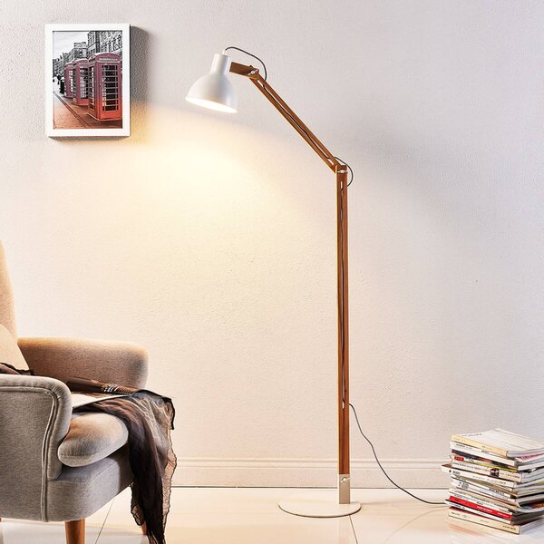 Lampa stojąca Shivanja Lindby, jasne drewno, biuro, drewno, nowoczesny