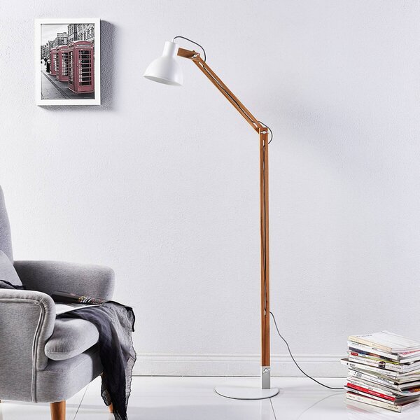 Lampa stojąca Shivanja Lindby, jasne drewno, biuro, drewno, nowoczesny
