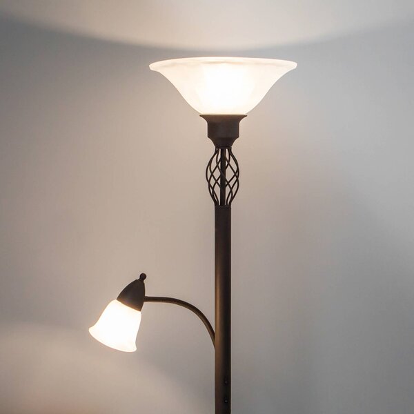 Lucande Lampa stojąca Dunja, biała/rdzawa, metal, lampka do czytania Dunja, brązowy / rdzawy, salon / jadalnia, metal, dworkowy / rustykalny