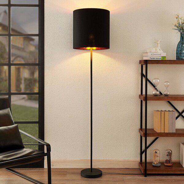 Lampa stojąca Nymar Lindby, czarny, salon / jadalnia, tkanina / materiał / jedwab, nowoczesny