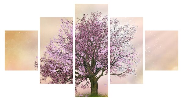 Obraz kwitnącego drzewa na szczycie wzgórza (125x70 cm)