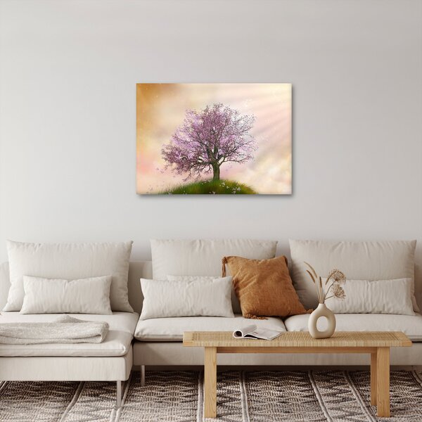 Obraz kwitnącego drzewa na szczycie wzgórza (70x50 cm)