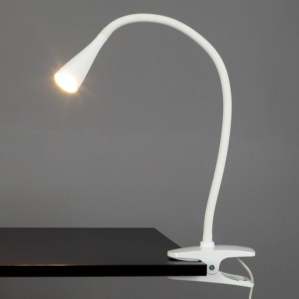 Lampka z klipsem BARIS Lindby, biały / opal, biuro, metal, nowoczesny