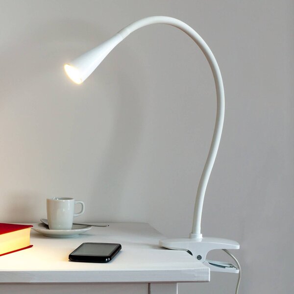 Lampka z klipsem BARIS Lindby, biały / opal, biuro, metal, nowoczesny