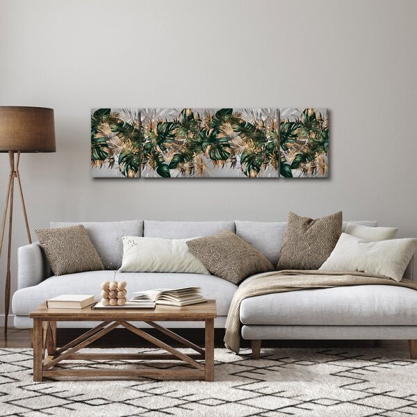 Obraz - Złoto - zielone tropikalne liście (170x50 cm)