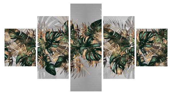 Obraz - Złoto - zielone tropikalne liście (125x70 cm)