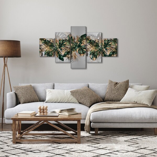 Obraz - Złoto - zielone tropikalne liście (125x70 cm)