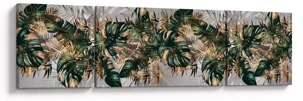 Obraz - Złoto - zielone tropikalne liście (170x50 cm)