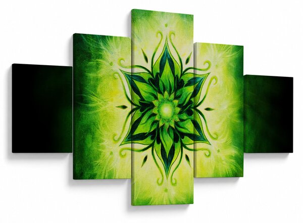 Obraz - Kwiatowa mandala na zielonym tle (125x70 cm)