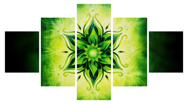 Obraz - Kwiatowa mandala na zielonym tle (125x70 cm)