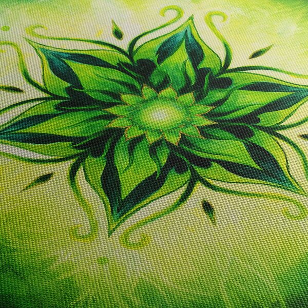 Obraz - Kwiatowa mandala na zielonym tle (125x70 cm)