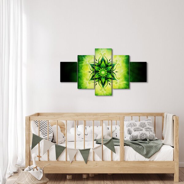Obraz - Kwiatowa mandala na zielonym tle (125x70 cm)