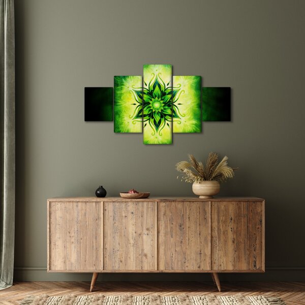 Obraz - Kwiatowa mandala na zielonym tle (125x70 cm)