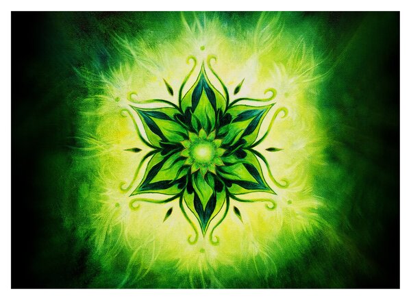 Obraz - Kwiatowa mandala na zielonym tle (70x50 cm)