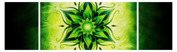 Obraz - Kwiatowa mandala na zielonym tle (170x50 cm)