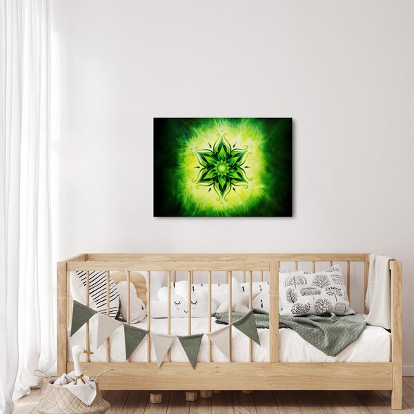 Obraz - Kwiatowa mandala na zielonym tle (70x50 cm)