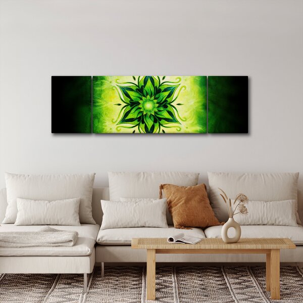 Obraz - Kwiatowa mandala na zielonym tle (170x50 cm)